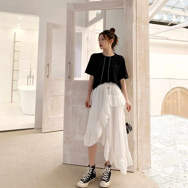 Женская длинная юбка с неровными оборками эластичной талией для пляжа на лето 2019