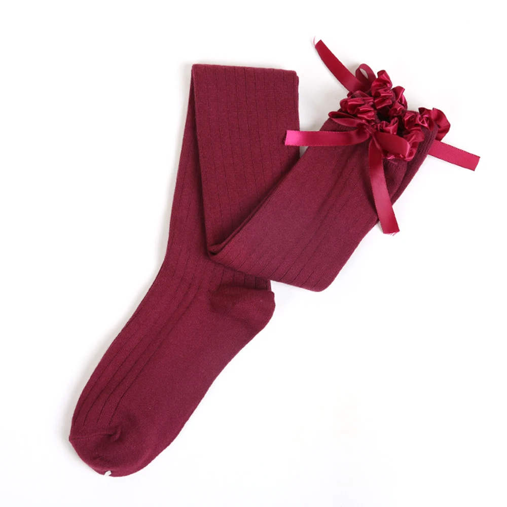 Женские хлопковые Гольфы выше колена с бантиком зимние теплые мягкие облегающие