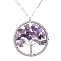 multicolor 7 chakra stone tree of life quartz pendant necklace wisdom wire wrapped natural stone necklaces
