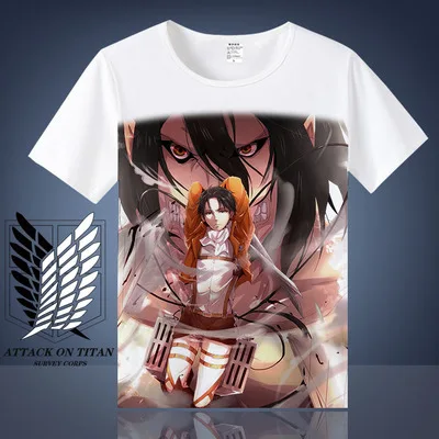 Coshome атака на Титанов футболка Shingeki No Kyojin Mikasa Levi Косплей футболки костюмы для мужчин и женщин короткий рукав летние футболки топы - Цвет: M