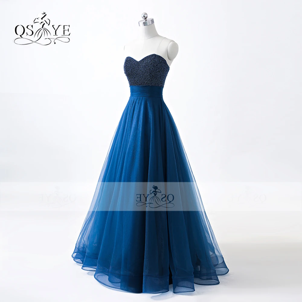 Темно-синие длинные платья для выпускного вечера 2017 Robe de Soiree Бисероплетение