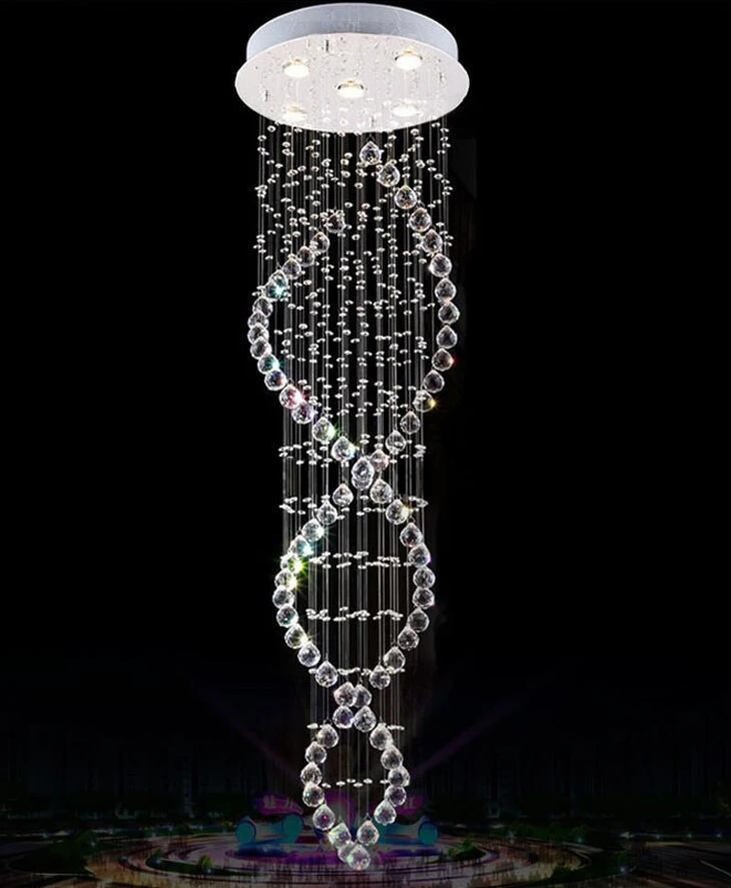 Modern Crystal Chandelier Dia45* H150cm Double Spiral Design Lustres de teto Stair Lighting | Лампы и освещение