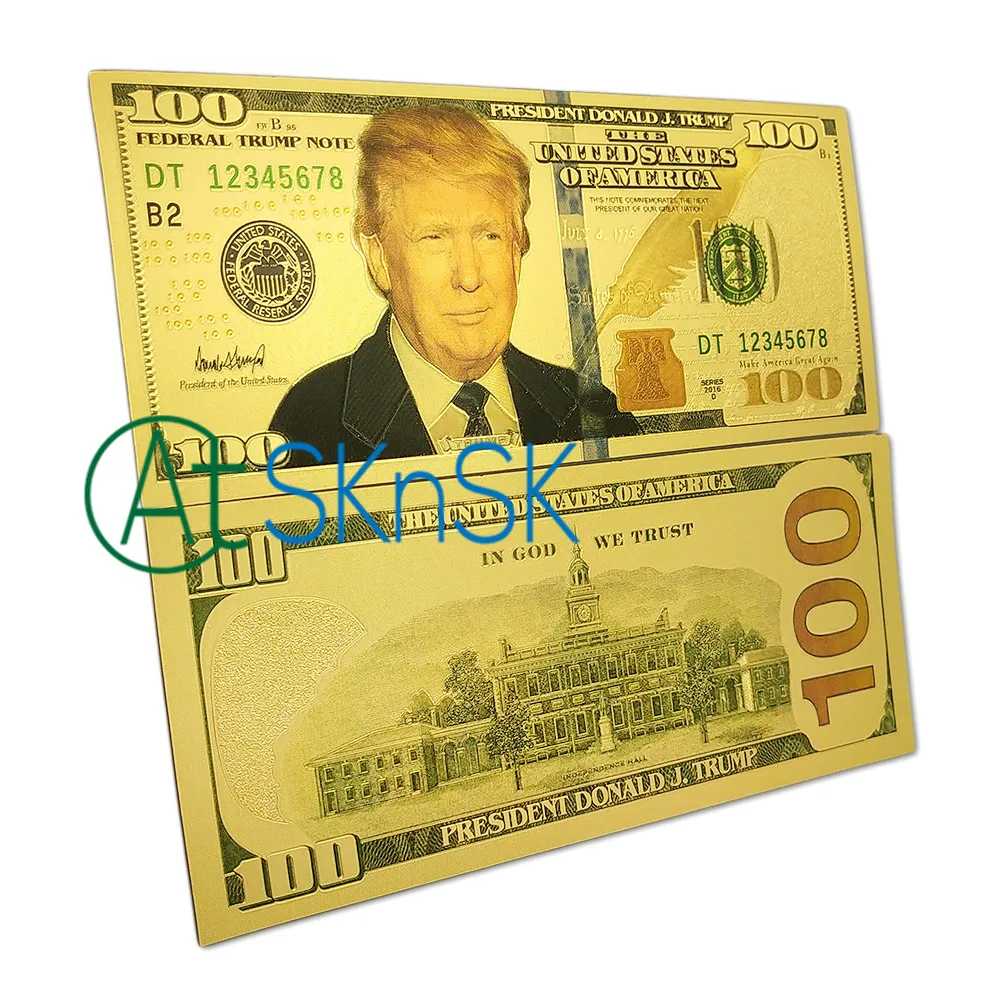 Мировой сбор бумажных денег 8 шт./компл.$100 банкноты США президент Дональд Трамп долларов Золотая фольга банкноты монеты коллекции подарок