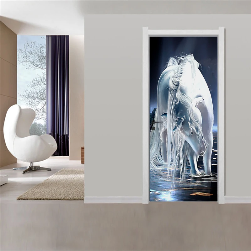 Современные креативные DIY двери Стикеры 3D абстрактная лошадь искусство обои Гостиная Спальня домашний дизайн Декор для двери ПВХ настенные наклейки