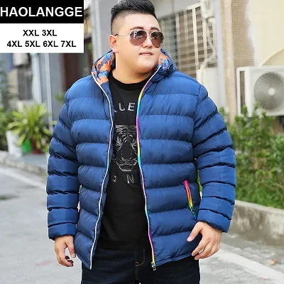 HAOLANGGE брендовая одежда размера плюс 3XL 4XL 5XL 6XL 7XL 8XL может 140 кг мужское зимнее платье с капюшоном и воротником парка и куртка 116 - Цвет: Синий