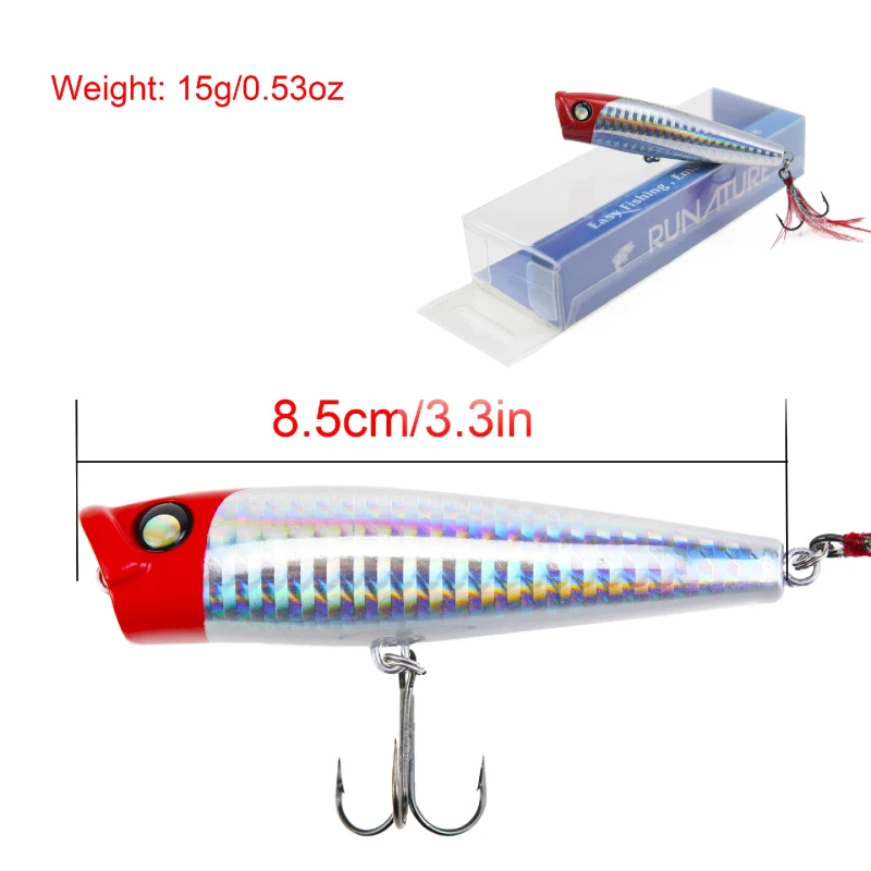 Runature Fishing Top Water Lure Popper Bait 85mm/15g Swim Bait Trout Fishing Carp Bait Floating Popper Fishing Lures Bait