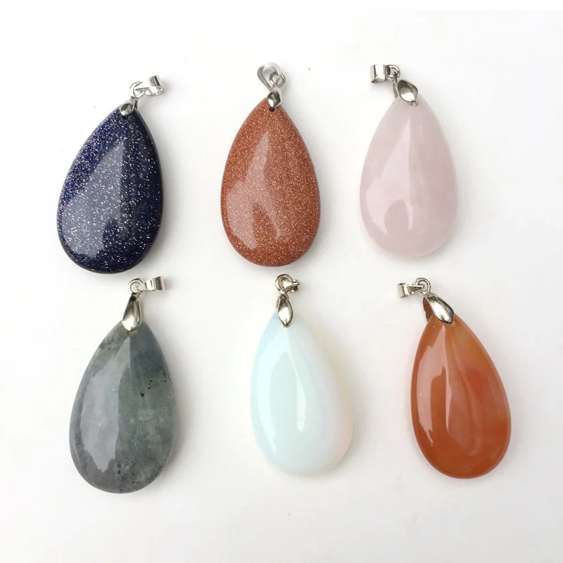 

Assorted Natural Stone Water Drop Pendants Pendulum Crystal Fluorite Opalite Charming Jewelry Making Chakra Healing Reiki Beads