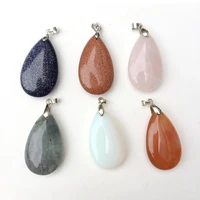 assorted natural stone water drop pendants pendulum crystal fluorite opalite charming jewelry making chakra healing reiki beads
