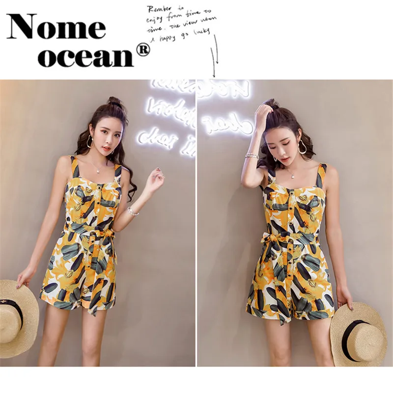 Single Breasted Button Women's Jumpsuits Spaghetti Strap Women Shorts Playsuits 2018 Summer Belted Short Jumpsuit M18042605 | Женская