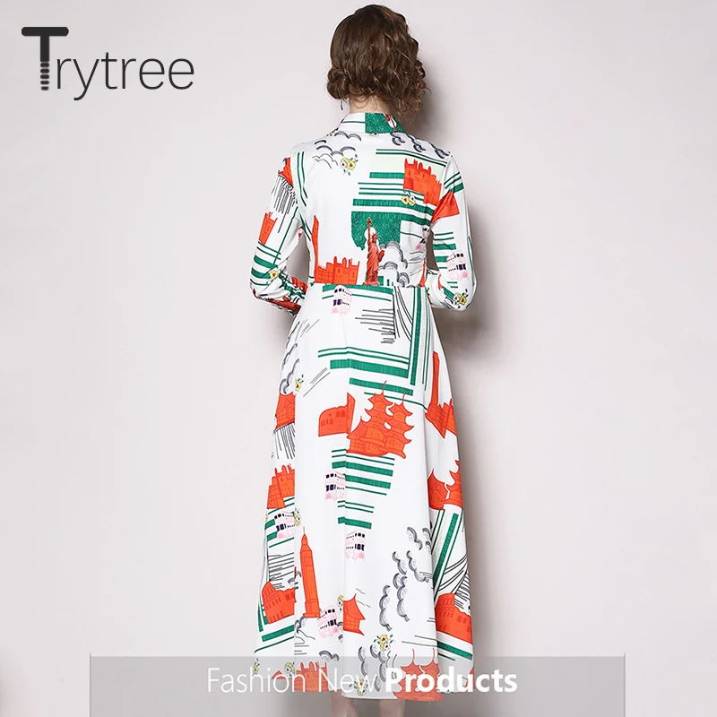 Trytree весеннее платье Элегантное ТРАПЕЦИЕВИДНОЕ женское рубашка с отложным