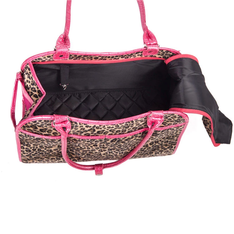 Pet Handbag Small Outdoor Travel Cheetah Textured Leather Durable Zip Round Ventilated Portable | Дом и сад