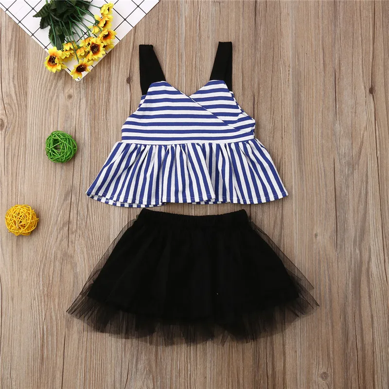 Топы на бретельках с рюшами для маленьких девочек и Черная кружевная юбка-пачка