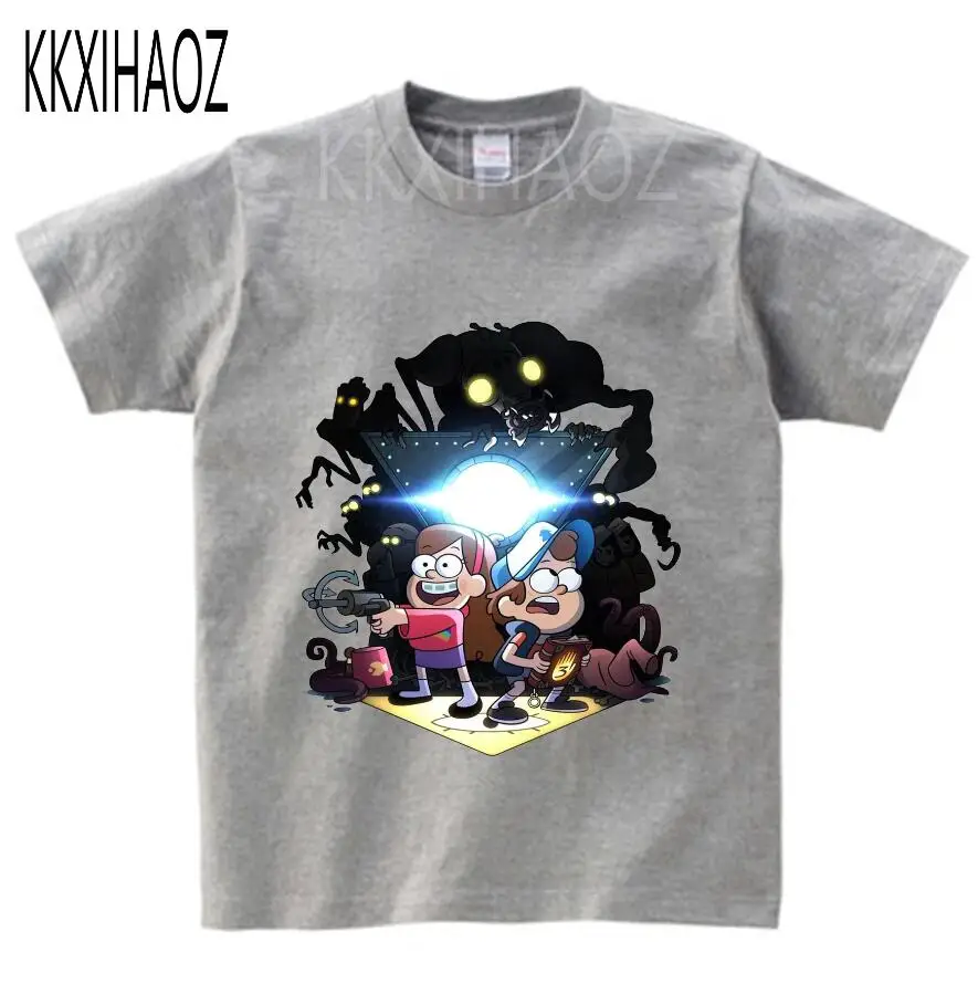 gray childreT-shirt Футболки для мальчиков и девочек с изображением Гравити Фолз Мэйбл Диппер детские забавные мультяшные футболки с коротким рукавом, детские топы, футболки, одежда для малышей NN - Цвет: gray childreT-shirt
