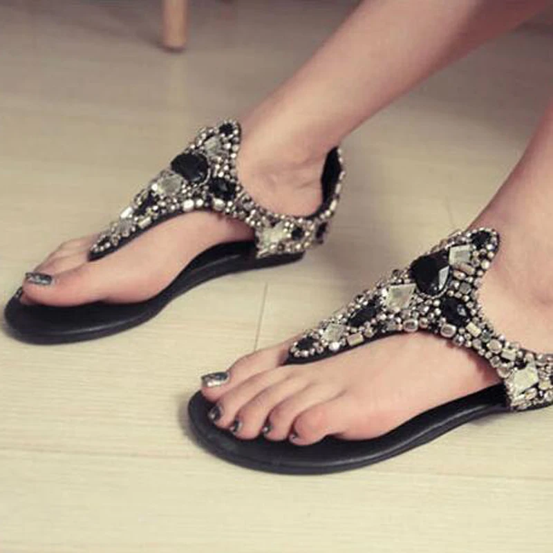 Женские босоножки на плоской подошве небольшие размеры 34 40 41|sandal shoes|summer shoesdiamond flat