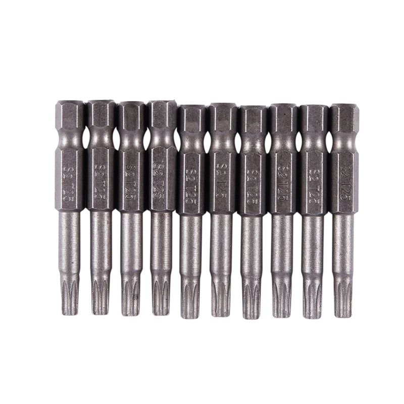 Silver Tone Аппаратная часть Магнитная 4x50 мм T25 Тип Torx отвертка бит 10 шт - Цвет: Silver Tone