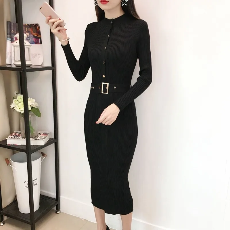 Женское трикотажное платье с длинным рукавом черное/зеленое на кнопках осень и