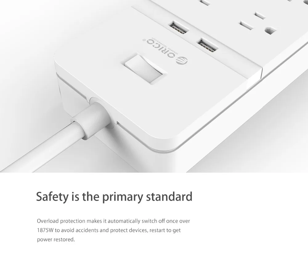 ORICO 6 AC Outlet Защита от перенапряжения с 2 USB зарядными портами умная Многополосная