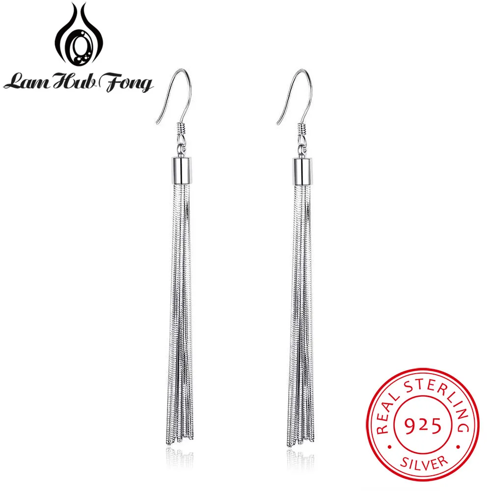 

Women Long Tassel Earrings 100% 925 Sterling Silver Dangle Earrings Trendy Design Fine Jewelry Best Gift For Girls (EA102034)