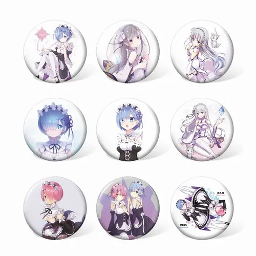 Брошь на булавке 9 шт./лот Re:zero Kara Hajimeru Isekai Seikatsu брошь Re Life In a другой мир от zero Ram Rem
