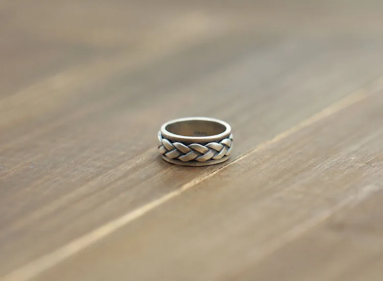 Тканый браслет дизайн серебро 925 вращающийся Спиннер кольцо для мужчин крутое