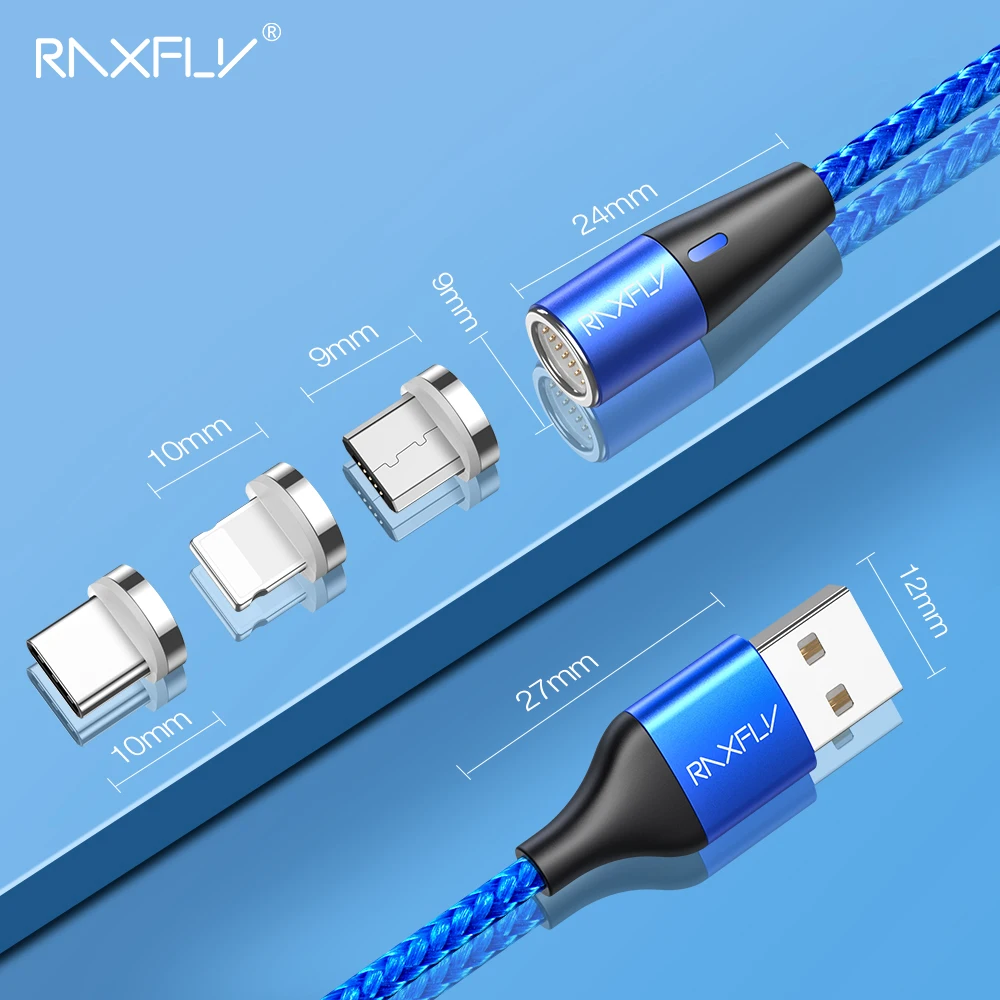 Магнитный зарядный кабель RAXFLY со светодиодной подсветкой 1 м провод для телефона