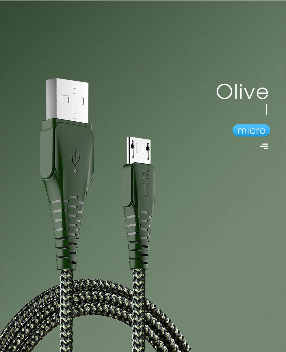 XLevel Micro USB кабель 2.0A нейлон Быстрая зарядка USB кабель для передачи данных для samsung Xiaomi LG планшет Android мобильный телефон usb зарядный шнур