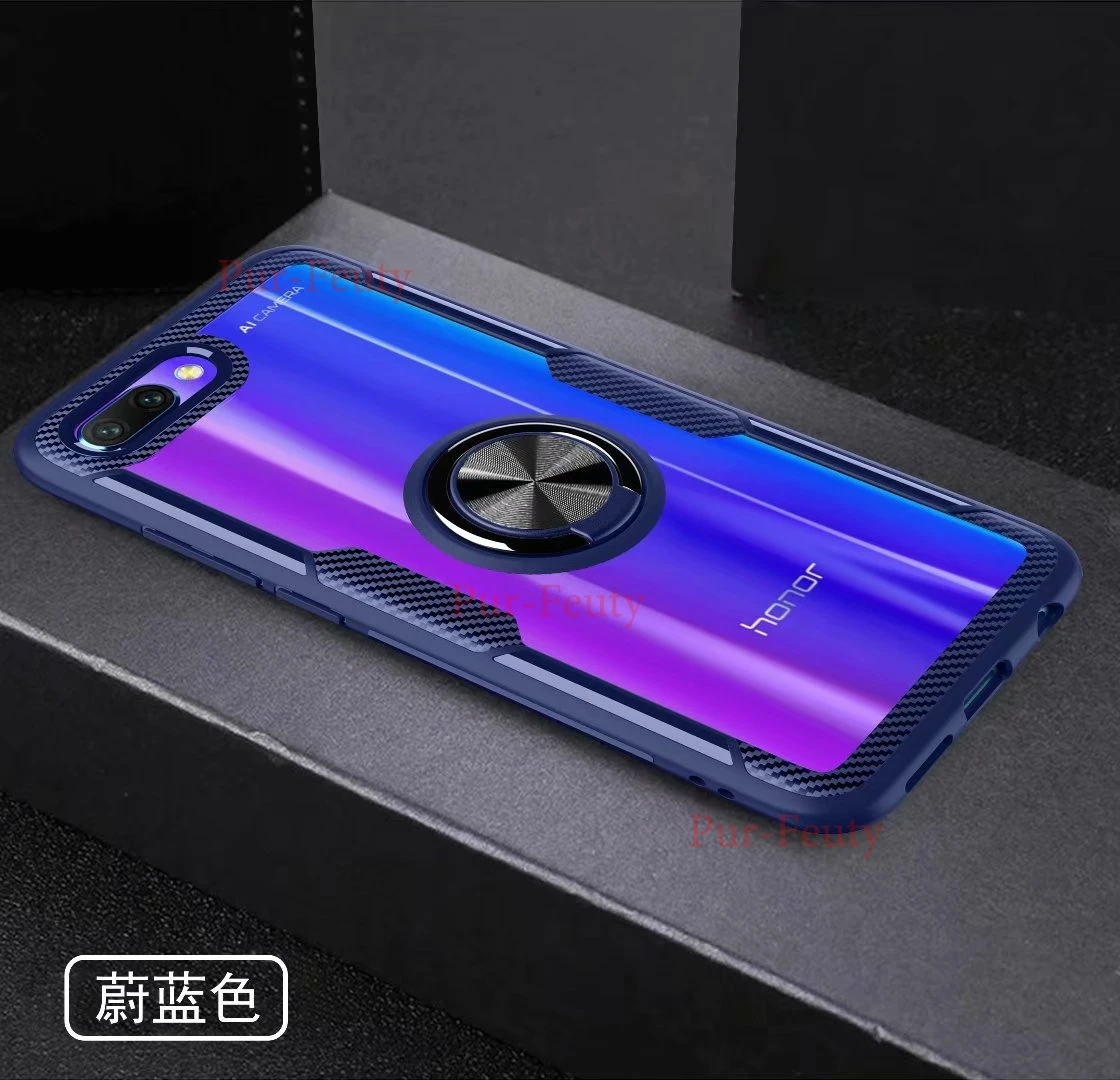 Для huawei Honor 10 COL-L29 COL-L29A с кольцом-подставкой, магнитная Прозрачная защитная задняя крышка для huawei Honor10 COL L29 L29A TL10 - Цвет: blue