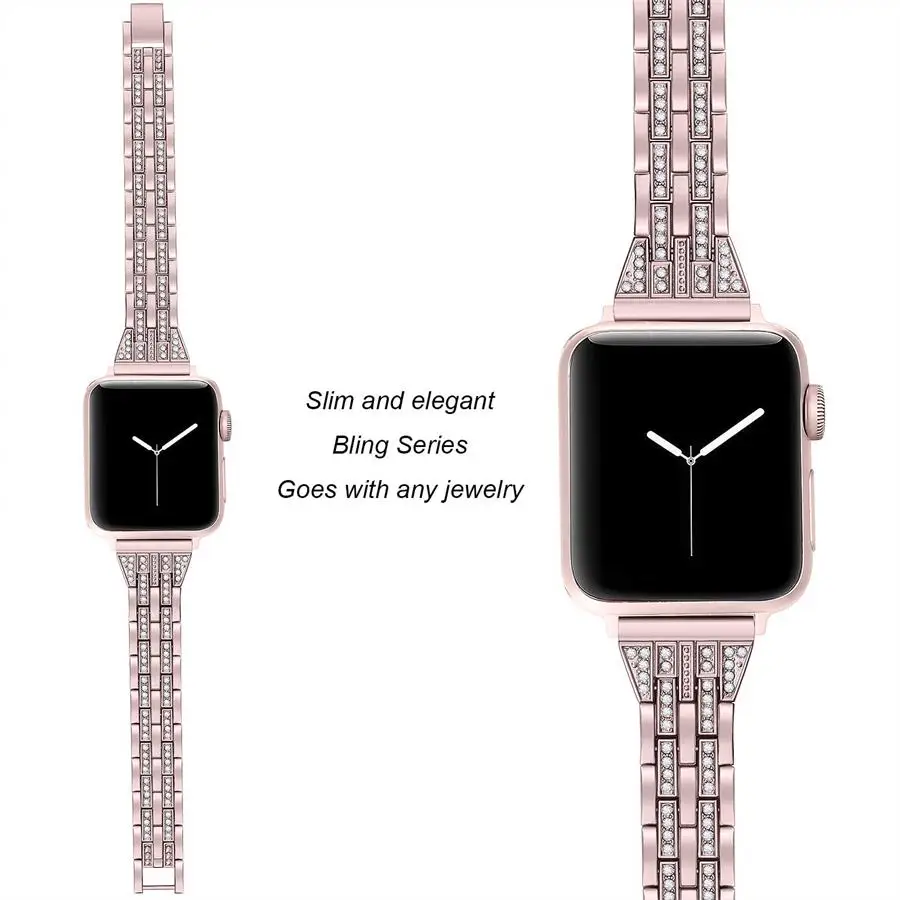 Браслет для часов BOZHUO Bling 38 мм 40 металлический браслет с бриллиантами Apple Series 3 2 1