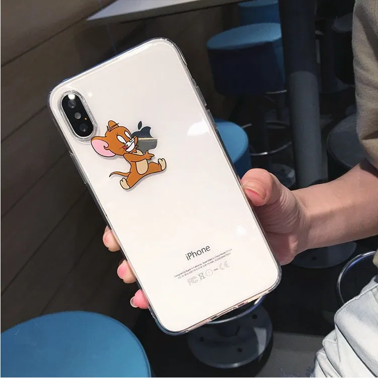 TPU Забавный мультяшный чехол для телефона для iPhone X XS Max XR милый кот Том Обложка для iPhone 8, 7, 6, 6S Plus, мягкий силиконовый прозрачный чехол - Цвет: TPU