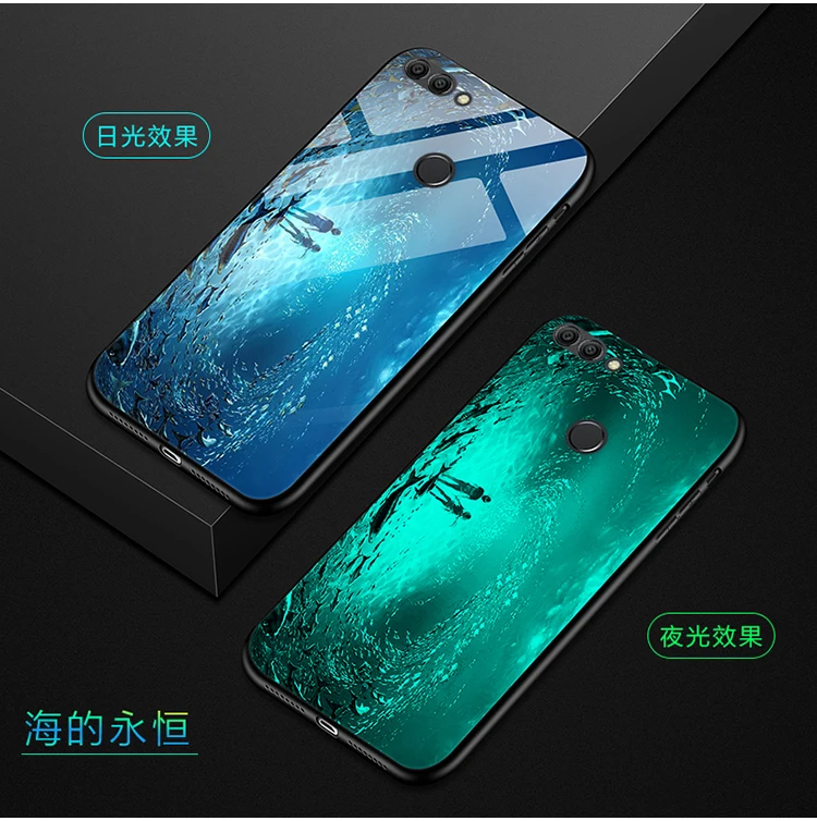 Для huawei Y9 чехол Роскошный светящийся жесткий защитный чехол из закаленного стекла для huawei honor 7C 9N Y7 Prime оболочка