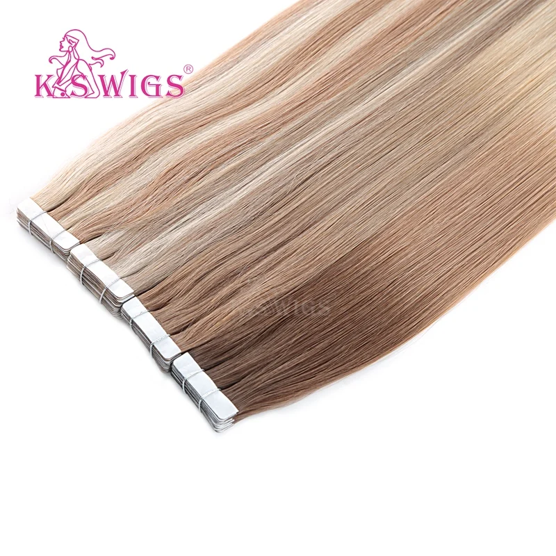 K.S парики прямые ленты в Remy волосы для наращивания двойная нарисованная кожа утка