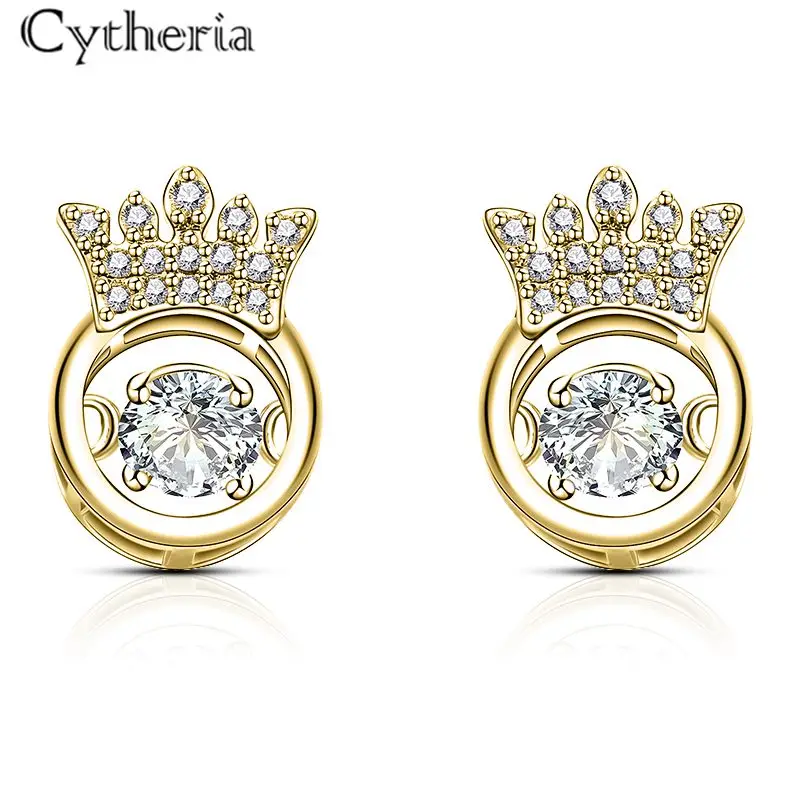 gold silver color crystal rhinestone princess crown luxury female stud earrings wedding jewelry accessories | Украшения и