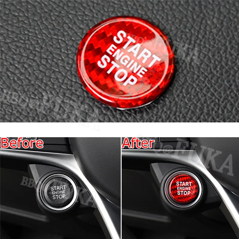 

BBQ@FUKA Carbon Fiber Car Engine Start Stop Button Cover Set Trim Sticker for Alfa Romeo Giulia Stelvio Accessories Car Styling