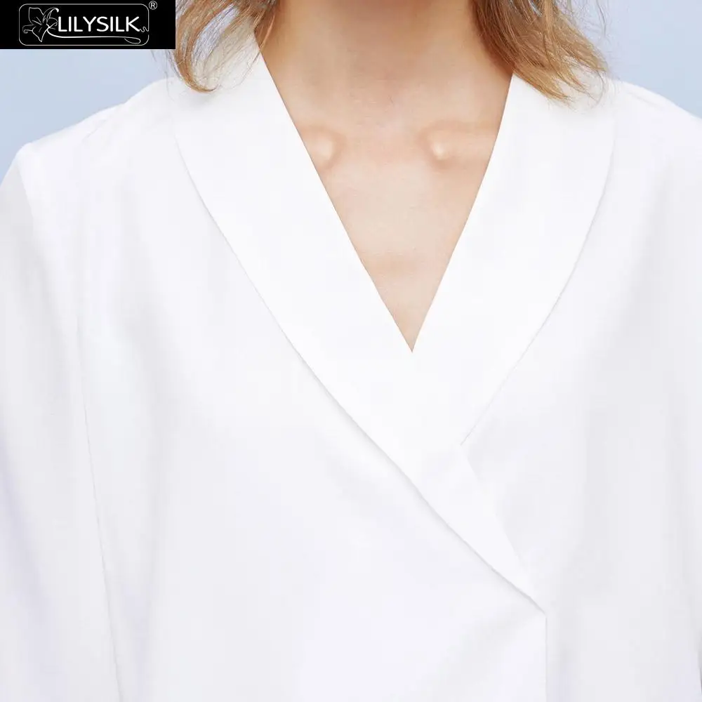 LilySilk шелковая рубашка шаль воротник V образным вырезом Новинка для женщин