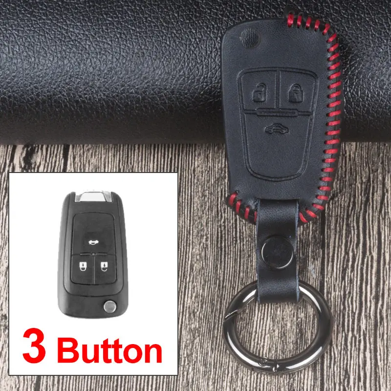 Кожаный чехол для дистанционного ключа для Chevrolet Cruze Onix Silverado Camaro Aveo OPEL Vauxhall Astra Corsa Antara Meriva Insignia - Название цвета: 3 Button Red