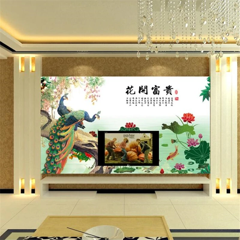 beibehang Custom wallpaper 3d photo mural flower open rich peacock living room decoration papier peint TV background wall paper |