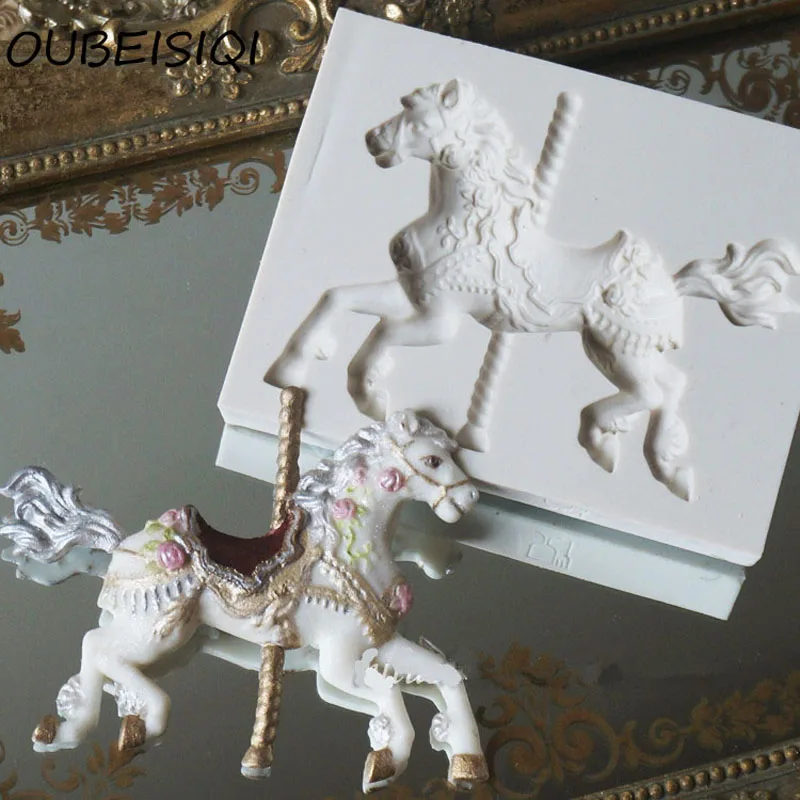 3D Jewelry Carousel Horse Mould Fondant Cake Molds Silicone Mold Cupcake Baking Chocolate Christmas | Дом и сад
