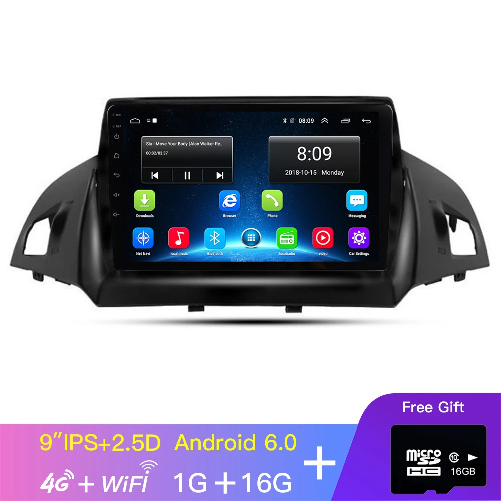 C9-FOCUS4-1-16-4G EKIY 9 ''2.5D Автомобильный мультимедийный плеер не 2 Din Android автомобильный Радио для Kuga 2013- gps Навигация стерео поддержка 4G/WIFi - Цвет: C9-FOCUS4-1-16-4G