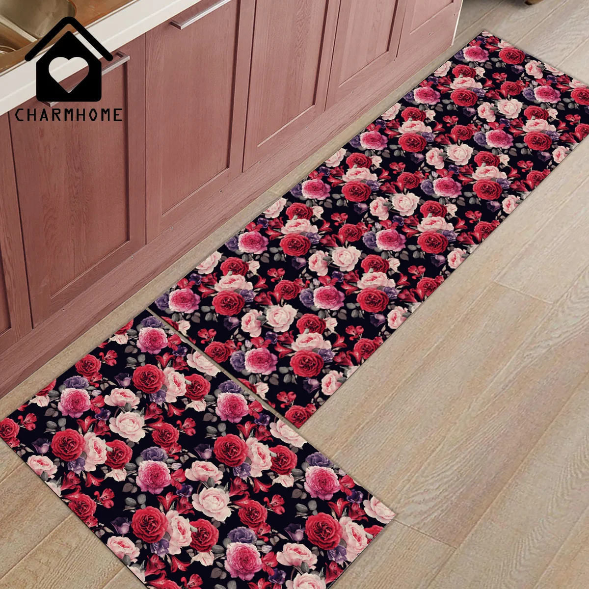 CHARMHOME 2 шт./компл. Винтаж красная роза длинные Кухня коврик для ванной ковры