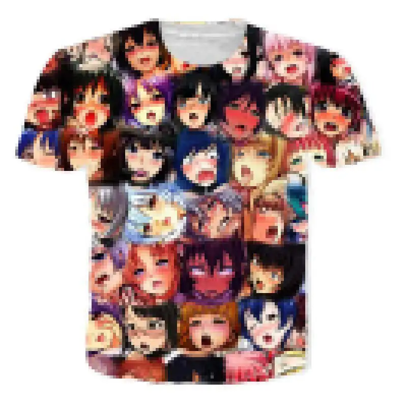 Ahegao Футболка с принтом для мужчин и женщин Harajuku Face красные женские футболки