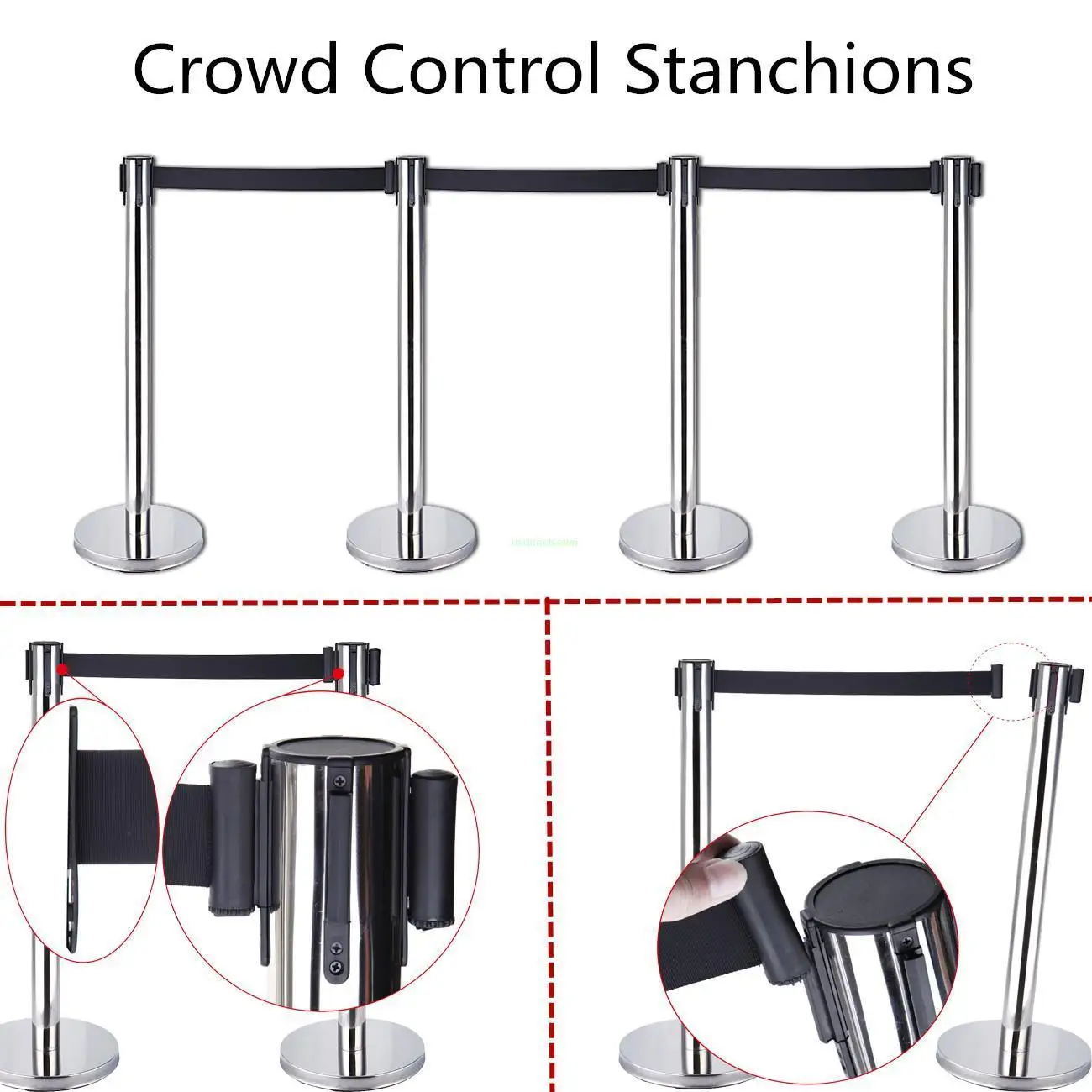 (Ship from CA)4x Retractable Stanchions /Stretch Style Crowd Control Barriers Black Belts New