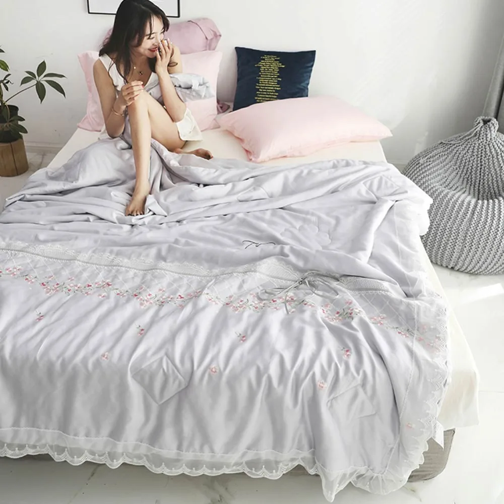 2019 серый Корея Цветочные Кружева Кондиционер вышивка одеяло тонкие летние