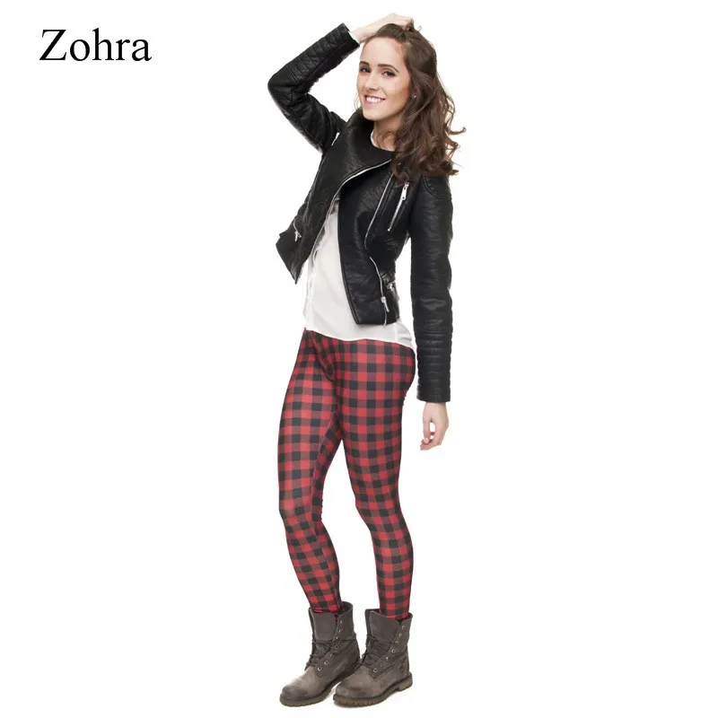 2017 Zohra Red Plaid Pattern Style Comfortable Black Trouser Women Leggings High Quality 100% Brand New Stretchy Pants |