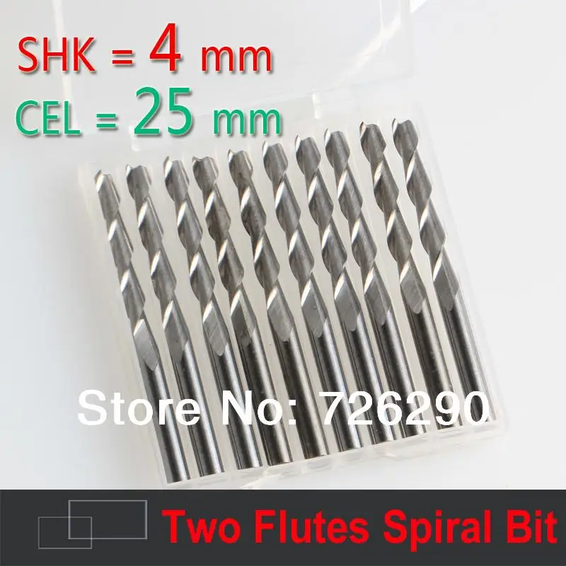Спиральные концевые фрезы с двумя канавками хвостовик 4 мм x 25 для дерева