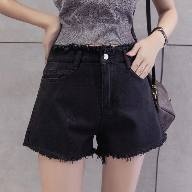Летние новые шорты женские модные джинсовые с широкими штанинами и бахромой