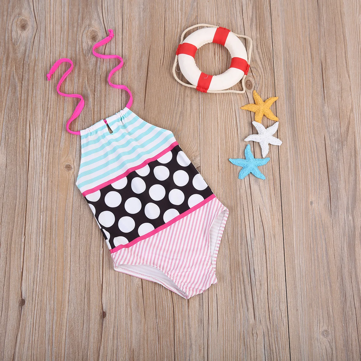 Детский летний Цельный купальник детское бикини в горошек для маленьких девочек