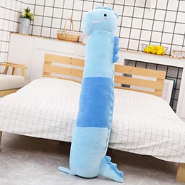Blue Dino Длинные животные плюшевые подушки детские цилиндрические подушку Фламинго/Дино/Жираф/единорог спальный друг Дети/взрослых подарок 100/140 см - Цвет: Blue Dino