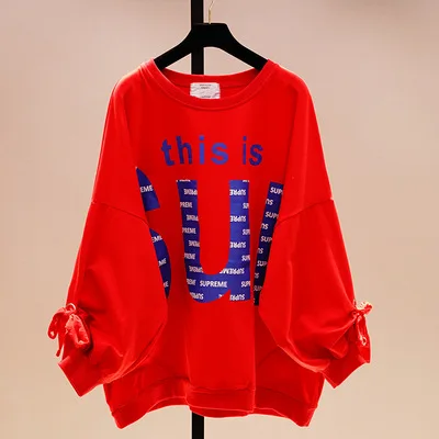 Женская трикотажная футболка Tumblr Повседневная Свободная из хлопка с длинными