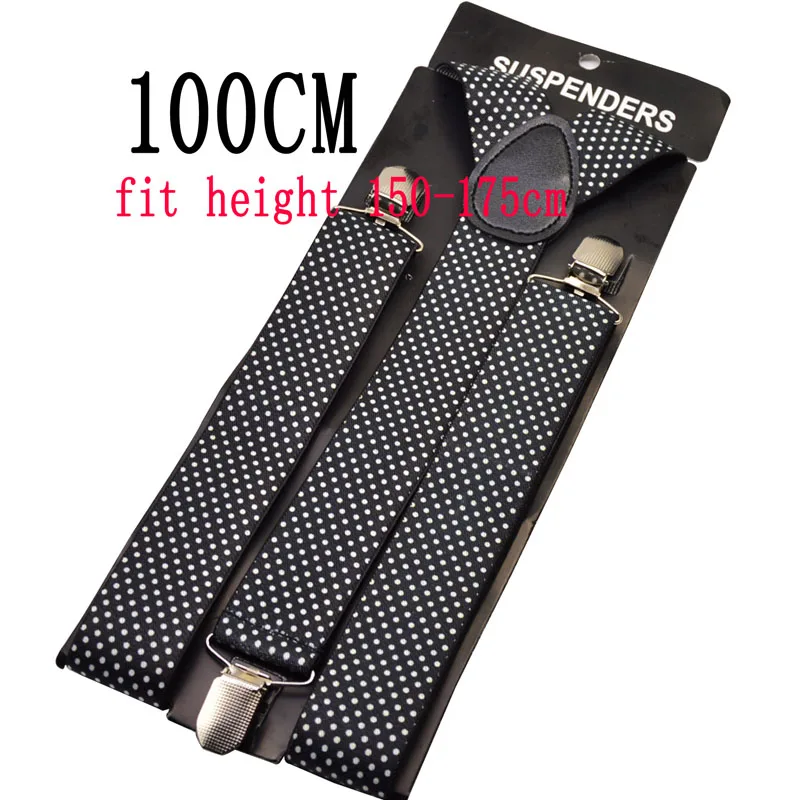 100CM Мужские подтяжки см 3,5 см широкий женский большой plussize подтяжки черный белый горошек 3 клип на y-назад подтяжки Эластичные подтяжки больше 110 см - Цвет: 100CM