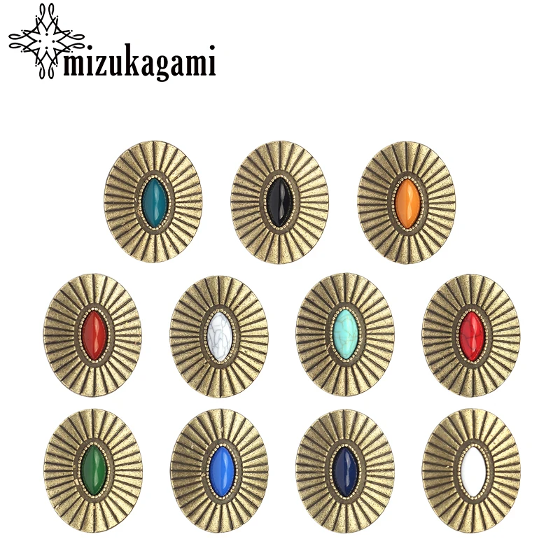 

3pcs/lot Retro Zinc Alloy Oval Bronze CONCHO Decorative Buttons Charms Pendants For DIY Jewelry Accessories